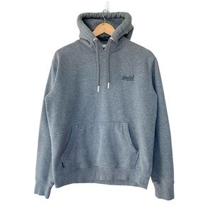 Superdry Hoodie Mens L Fleece Sweatshirt Pullover Grey Kanga Pocket